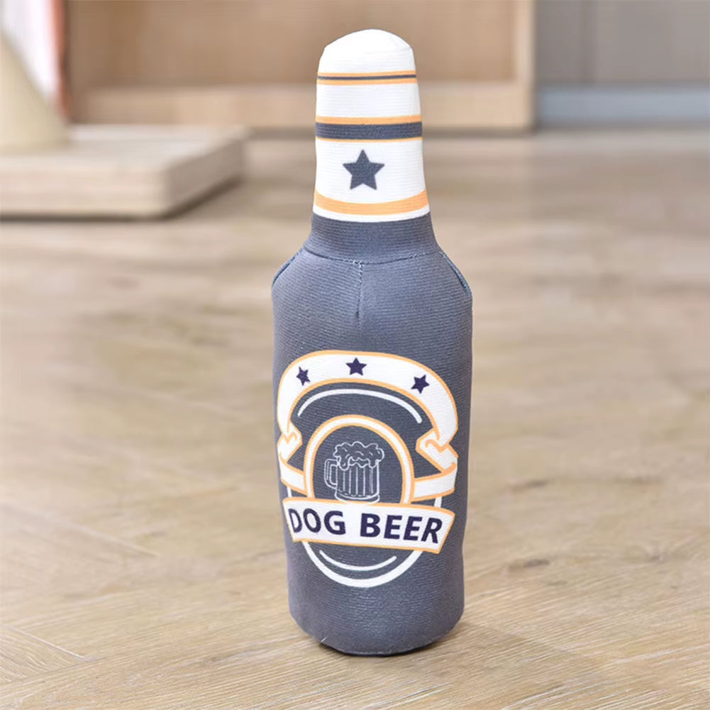Beer Bottle Squeaky Dog Toy Wine Bottle Plush Dog Toy Interactive Squeaky Dog Chew Toy Soft Beer Bottle Shape Toy for Puppies