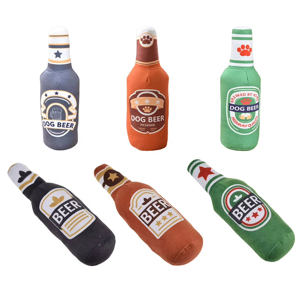 Beer Bottle Squeaky Dog Toy Wine Bottle Plush Dog Toy Interactive Squeaky Dog Chew Toy Soft Beer Bottle Shape Toy for Puppies