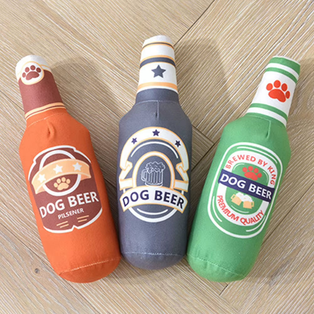 Beer Bottle Squeaky Dog Toy Wine Bottle Plush Dog Toy Interactive Squeaky Dog Chew Toy Soft Beer Bottle Shape Toy for Puppies