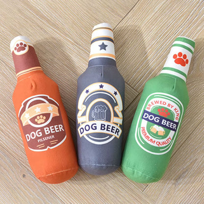 Beer Bottle Squeaky Dog Toy Wine Bottle Plush Dog Toy Interactive Squeaky Dog Chew Toy Soft Beer Bottle Shape Toy for Puppies