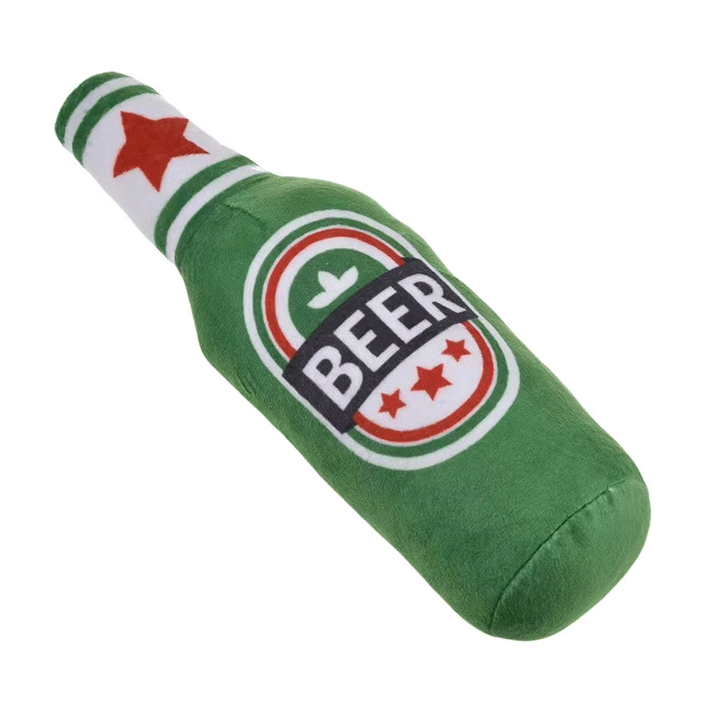 Beer Bottle Squeaky Dog Toy Wine Bottle Plush Dog Toy Interactive Squeaky Dog Chew Toy Soft Beer Bottle Shape Toy for Puppies