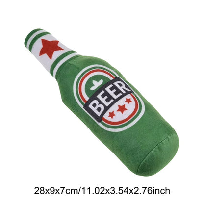 Beer Bottle Squeaky Dog Toy Wine Bottle Plush Dog Toy Interactive Squeaky Dog Chew Toy Soft Beer Bottle Shape Toy for Puppies