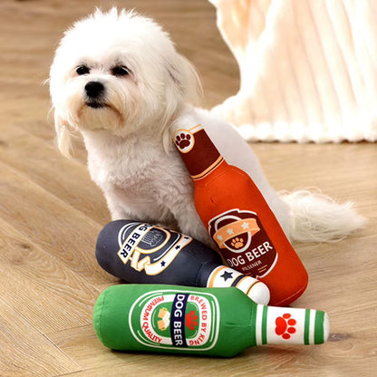 Beer Bottle Squeaky Dog Toy Wine Bottle Plush Dog Toy Interactive Squeaky Dog Chew Toy Soft Beer Bottle Shape Toy for Puppies